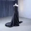 Haut de Gamme Noire Fait main Perlage Robe De Soirée 2023 Trompette / Sirène Bustier Sans Manches Dos Nu Train De Balayage Robe De Ceremonie