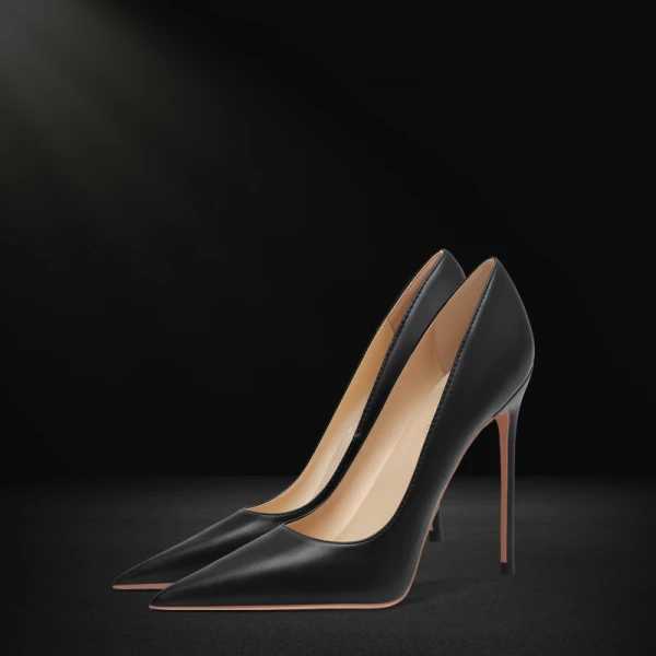 Simple Noire Bureau OL Cuir Escarpins 2023 12 cm Talons Aiguilles À Bout Pointu Escarpins Talons Hauts