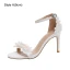 Sexy White Pearl Lace Flower Wedding Shoes 2023 Ankle Strap 9 cm Stiletto Heels Open / Peep Toe Wedding Sandals High Heels