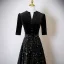 Elegant Black Sequins Mother Of The Bride Dresses 2025 A-Line / Princess High Neck Short Sleeve Floor-Length / Long Wedding