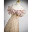 Scintillantes Doré Faux Diamant Paillettes Robe De Soirée 2023 Princesse Bretelles Spaghetti Noeud Manches Courtes Dos Nu Longue Soirée Robe De Ceremonie