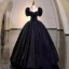 Bling Bling Bleu Marine Daim Étoile Paillettes Robe De Soirée 2023 Robe Boule Encolure Carrée Noeud Gonflée Manches Courtes Dos Nu Longue Soirée Robe De Ceremonie