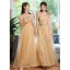 Modest / Simple Champagne Lace Flower Bridesmaid Dresses 2023 A-Line / Princess Short Sleeve Backless Floor-Length / Long Bridesmaid Dresses
