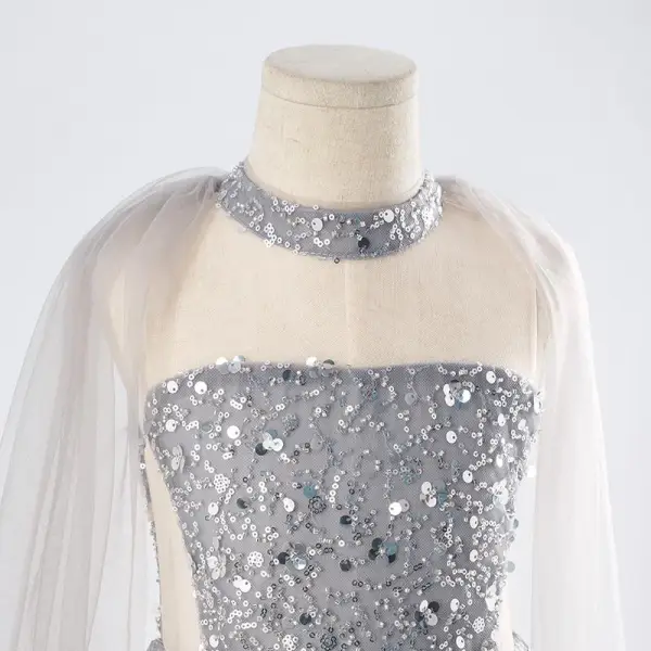 Sparkly Silver Sequins Birthday Flower Girl Dresses 2025 A-Line / Princess Strapless Sleeveless Backless Floor-Length / Long Flower Girl Dresses