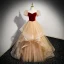 Elegant Burgundy Glitter Sequins Cascading Ruffles Prom Dresses 2023 Ball Gown Square Neckline Puffy Short Sleeve Backless Floor-Length / Long Prom Formal Dresses