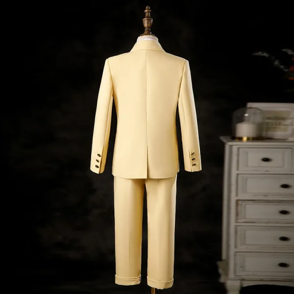 Yellow 6-piece Long Sleeve Boys Wedding Suits 2024 Body Jewellery Coat Pants Shirt Tie Vest