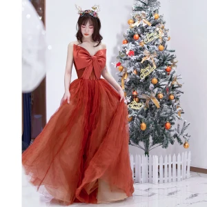Charming Red Prom Dresses 2022 A Line Princess Strapless Bow Sleeveless Backless Floor Length Long Prom Formal Dresses