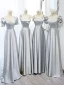 Modest / Simple Silver Grey Satin Bridesmaid Dresses 2022 A-Line / Princess Short Sleeve Backless Floor-Length / Long Wedding Party Dresses