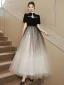 Style Chinois Noire Faux Diamant Paillettes Robe De Bal 2023 Princesse Col Haut Manches Courtes Longue Robe De Ceremonie