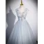 Elegant Sky Blue Beading Printing Prom Dresses 2023 A-Line / Princess V-Neck Sleeveless Backless Floor-Length / Long Prom Formal Dresses