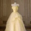 Chic / Beautiful Yellow Prom Dresses 2022 Ball Gown Spaghetti Straps Pearl Rhinestone Sequins Sleeveless Floor-Length / Long Formal Dresses