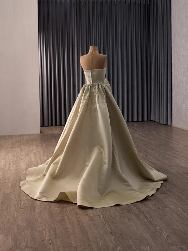 High End Gelb Handgefertigt Perlenstickerei Strass Pailletten Satin Ballkleider 2026 Meerjungfrau One-Shoulder Ärmellos Sweep / Pinsel Zug Festliche Kleider
