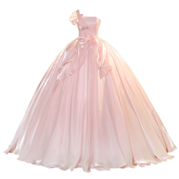 Lovely Candy Pink Prom Dresses 2023 Ball Gown Organza Strapless Sleeveless Backless Floor-Length / Long Prom Formal Dresses