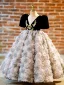 Fashion Black Appliques Birthday Flower Girl Dresses 2024 Ball Gown Scoop Neck Puffy Short Sleeve Floor-Length / Long