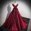 Elegant Burgundy Bow Satin Prom Dresses 2023 Ball Gown V-Neck Short Sleeve Backless Floor-Length / Long Prom Formal Dresses