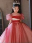 Chic / Beautiful Red Spotted Birthday Flower Girl Dresses 2022 Ball Gown Square Neckline Puffy Short Sleeve Floor-Length / Long Flower Girl Dresses