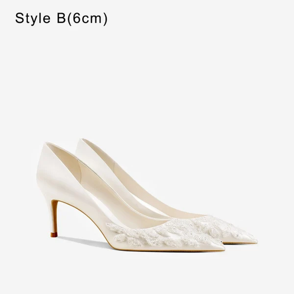 Elegant Ivory Leather Sequins Wedding Shoes 2022 8 cm Stiletto Heels Pointed Toe Wedding Pumps High Heels