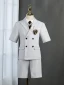 Summer 5-piece Grey Short Sleeve Boys Wedding Suits 2022 Coat Pants Shirt Tie Vest