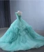 High-end Mint Green Cascading Ruffles Prom Dresses 2024 Ball Gown One-Shoulder Sleeveless Backless Court Train Prom Formal Dresses