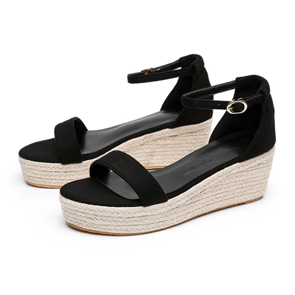Schöne Beige Strand Sandalen Damen 2024 Knöchelriemen Hochhackige 6 cm Keilabsatz Peeptoes Sandaletten