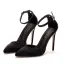 Sexy Noire Soirée Satin Sandales Femme 2023 Été Bride Cheville 11 cm Talons Aiguilles À Bout Pointu Sandales Talons Hauts