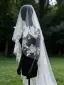 Vintage / Retro White Lace Flower 3 m Wedding Veils 2026 Tulle