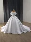 High-end Elegant White Pearl Satin Wedding Dresses 2025 Ball Gown Off-The-Shoulder Short Sleeve Backless Chapel Train Wedding