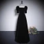 Elegant Black Velvet Prom Dresses 2023 A-Line / Princess Square Neckline Pearl Short Sleeve Backless Formal Dresses Prom Floor-Length / Long