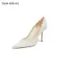 Elegant White Lace Flower Wedding Shoes 2026 Leather 8 cm Stiletto Heels Pointed Toe Wedding Pumps High Heels