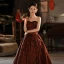 Vintage / Retro Burgundy Printing Prom Dresses 2023 Ball Gown Strapless Sleeveless Backless Floor-Length / Long Prom Formal Dresses