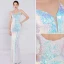 Scintillantes Blanche Laser Paillettes Robe De Soirée 2022 Trompette / Sirène Bretelles Spaghetti Sans Manches Dos Nu Perlage Longue Soirée Robe De Ceremonie