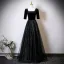 Vintage / Retro Navy Blue Star Sequins Mother Of The Bride Dresses 2025 A-Line / Princess Square Neckline Short Sleeve Backless Floor-Length / Long