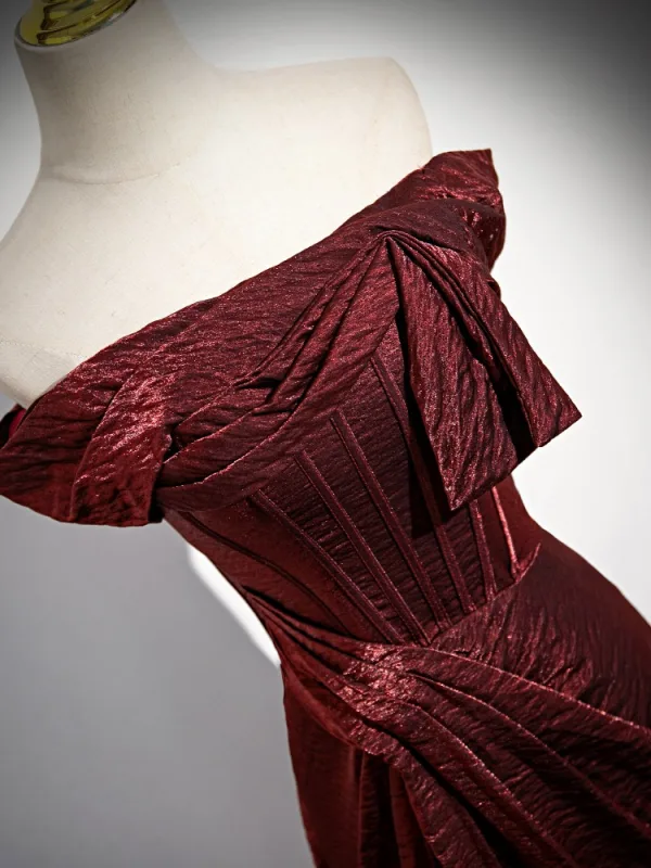 Charmant Bordeaux Fendue devant Volants Robe De Soirée 2024 Trompette / Sirène Bustier Sans Manches Dos Nu Train De Balayage Soirée Robe De Ceremonie