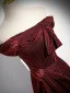 Charmant Bordeaux Fendue devant Volants Robe De Soirée 2024 Trompette / Sirène Bustier Sans Manches Dos Nu Train De Balayage Soirée Robe De Ceremonie