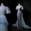 Scintillantes Bleu Ciel Fendue devant Paillettes Robe De Soirée 2024 Trompette / Sirène Col Haut Manches Courtes Longue Soirée Robe De Ceremonie