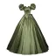 Vintage / Retro Clover Green Satin Prom Dresses 2023 Ball Gown Square Neckline Bow Short Sleeve Backless Floor-Length / Long Prom Formal Dresses