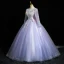 Chic / Beautiful Lavender Beading Sequins Appliques Prom Dresses 2023 Ball Gown V-Neck Long Sleeve Backless Floor-Length / Long Prom Formal Dresses