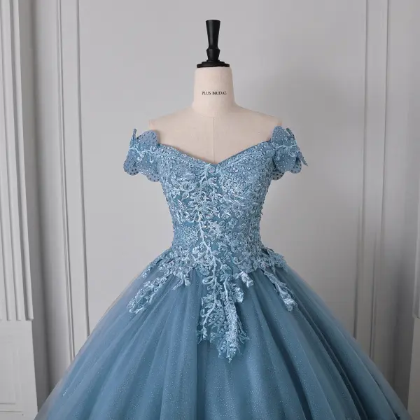 Élégant Rougissant Rose Fait main Perlage Paillettes En Dentelle Fleur Robe De Bal 2026 Robe Boule De l'épaule Sans Manches Dos Nu Longue Tulle Robe De Ceremonie