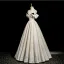 Chic / Beautiful Ivory Prom Dresses 2025 Ball Gown Off-The-Shoulder Short Sleeve Backless Floor-Length / Long Prom Formal Dresses