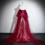 Sexy Burgundy Evening Dresses 2025 Trumpet / Mermaid Strapless Sleeveless Backless Sweep Train Formal Dresses