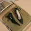 Fashion Black Evening Party Womens Sandals 2023 Leather Ankle Strap Bow 8 cm Stiletto Heels Pointed Toe High Heels