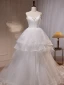 Mode Blanche Volants en Cascade Robe De Mariée 2023 Robe Boule Bretelles Spaghetti Perle Sans Manches Dos Nu Train De Balayage Mariage