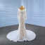 High-end White Pearl Sequins Beading Wedding Dresses 2023 Trumpet / Mermaid Scoop Neck Long Sleeve Chapel Train Wedding