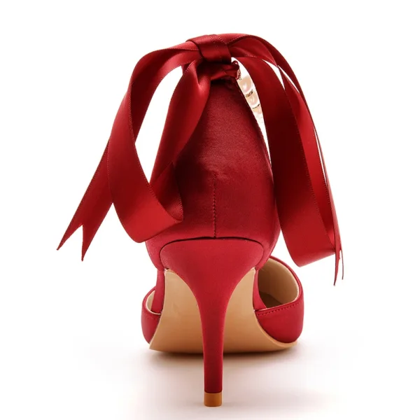 Charmant Noire Soirée Perle Bride Cheville Noeud Sandales Femme 2023 7 cm Talons Aiguilles À Bout Pointu Sandales Talons Hauts