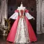 Vintage / Originale Médiévale Fushia En Dentelle Fleur Robe De Bal 2026 Robe Boule U-Cou Manches de cloche Dos Nu Longue Robe De Ceremonie