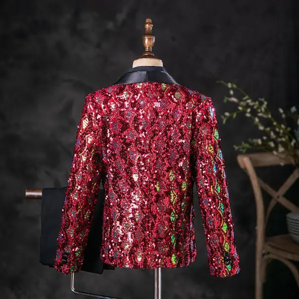 Sparkly Burgundy Sequins 5-piece Long Sleeve Boys Wedding Suits 2025 Body Jewellery Coat Shirt Tie Pants