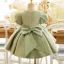 Elegant Sage Green Short Prom Flower Girl Dresses 2022 Ball Gown Scoop Neck Pearl Rhinestone Puffy Short Sleeve Bow Flower Girl Dresses