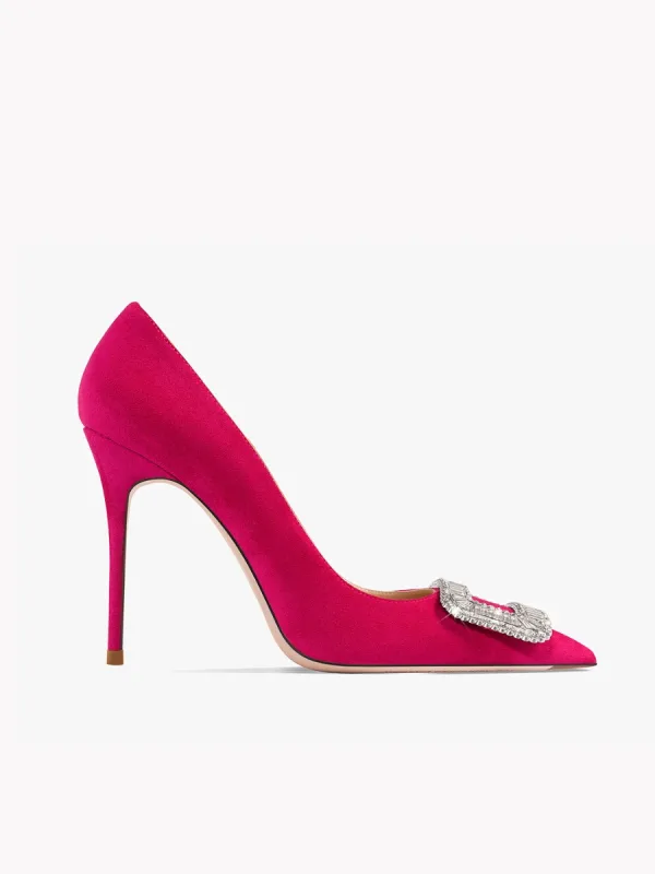 Inhabituel Fushia Daim Faux Diamant Promo Escarpins 2024 Cuir 10 cm Talons Aiguilles À Bout Pointu Escarpins Talons Hauts