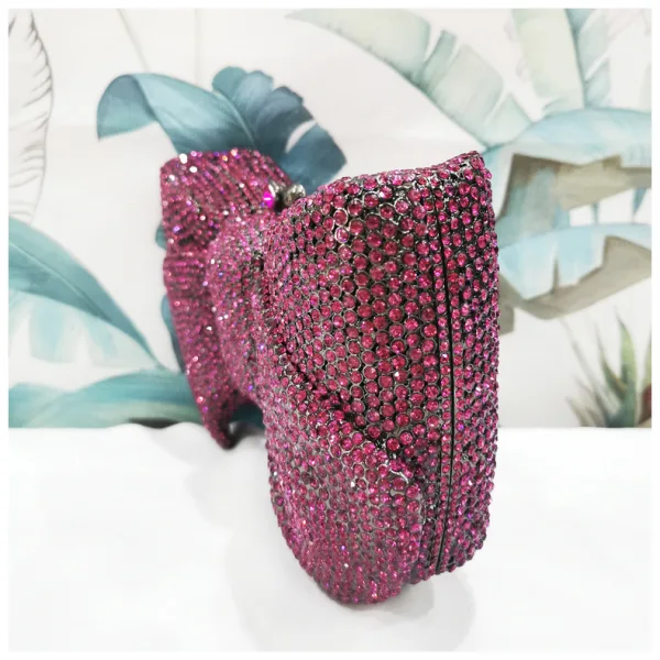 Bling Bling Mote Purple Rhinestone Sløyfe Metall Clutch Veske 2022 Aften