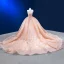 Luxury / Gorgeous Blushing Pink Beading Pearl Sequins Wedding Dresses 2023 Ball Gown Ruffle Spaghetti Straps Sleeveless Backless Royal Train Wedding